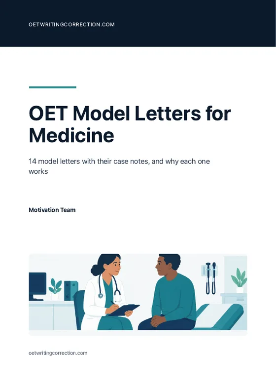 Cover of the OET Model Letters PDF for Medicine