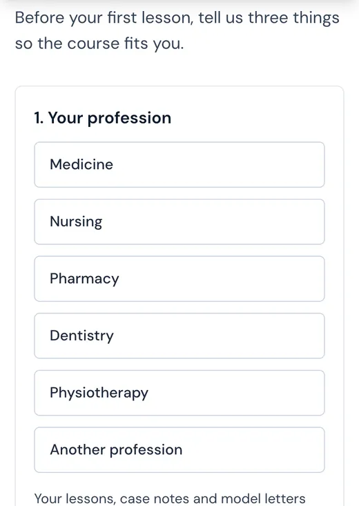 The first Writing lesson asking for your profession