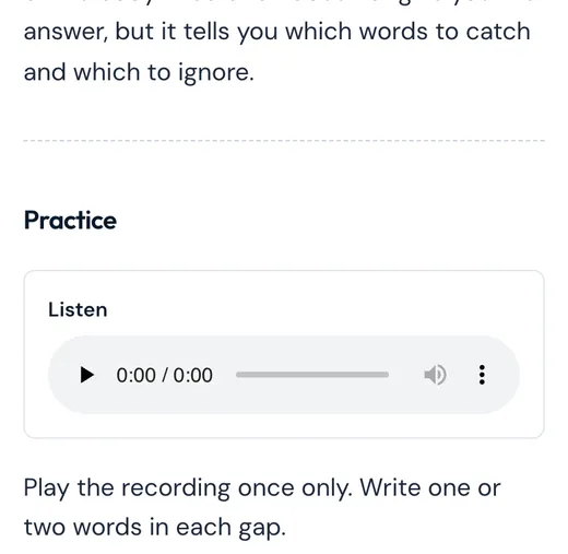 A listening lesson with its recording, open on a phone