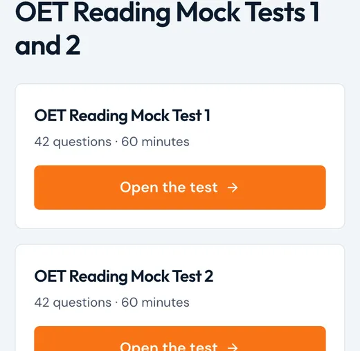 Two OET reading mock tests ready to open on a phone