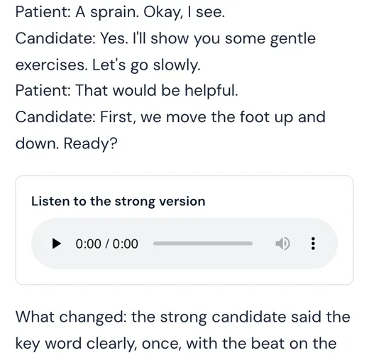 A speaking lesson with the strong version to listen to, open on a phone