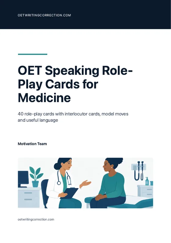 Cover of the OET Speaking role-play cards PDF for Medicine